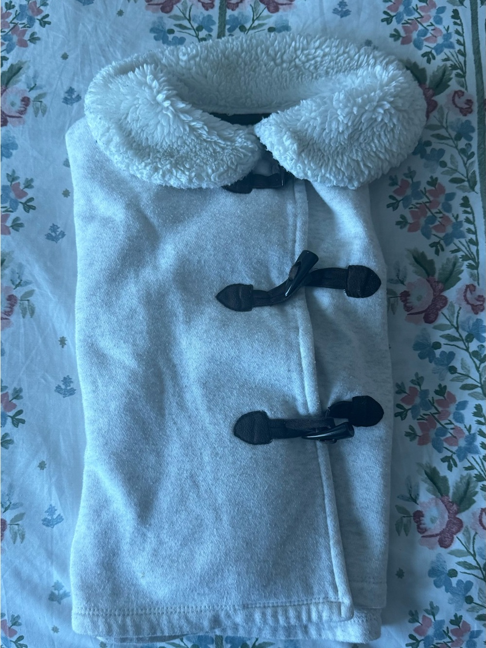 Studio Cream Sherpa-Collar Toggle Pea Coat with Black Details
